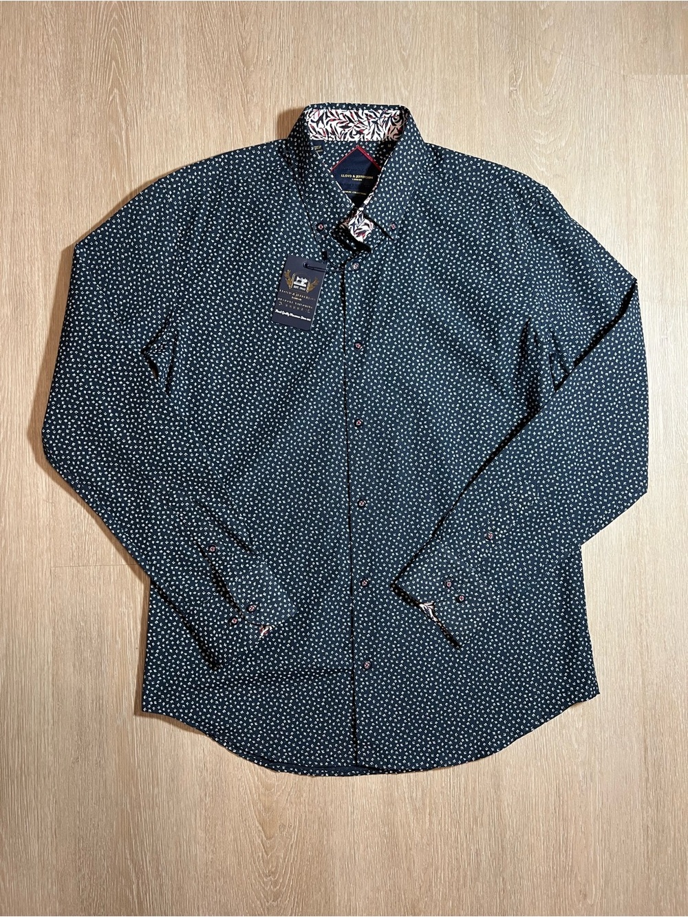Lloyd & Jefferson NWT Yeter Navy Patterned Formal Button-Down Shirt Men's Medium